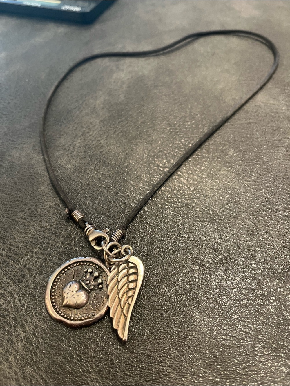 King Baby Studio Sterling Silver Heart & Wing Pendant Necklace on Leather Cord